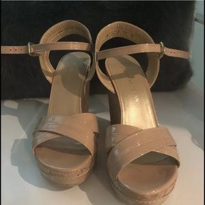 Stuart Weitzman Minky Nude Patent Platform Wedge